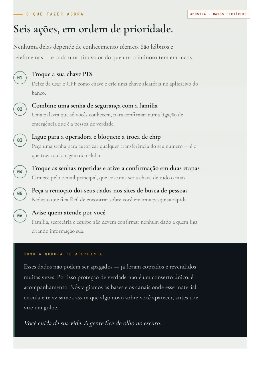 Página fictícia com plano de ações priorizadas